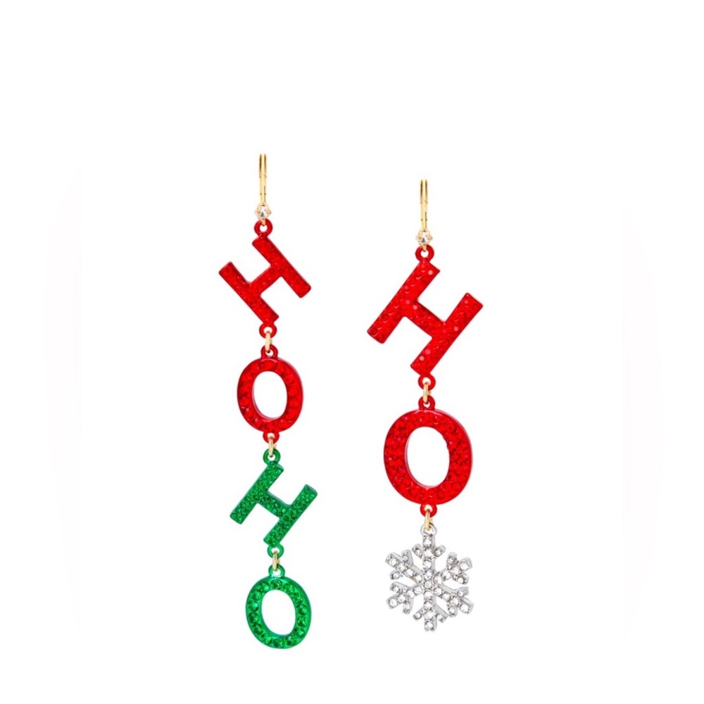 NWT ♥️⚜️🎄 BETSEY JOHNSON Christmas Mismatched Ho Ho Ho Earrings Red & Green
